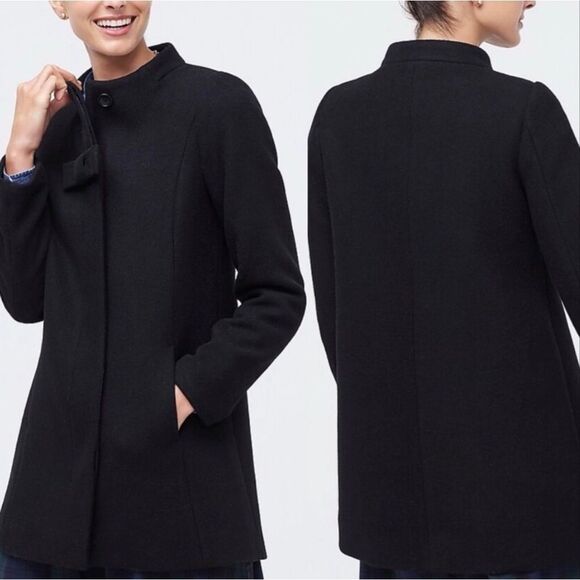J. Crew Bow Front Coat Women’s Black Wool Button Up Long Peacoat sz 20 Jacket 2x - Picture 10 of 16